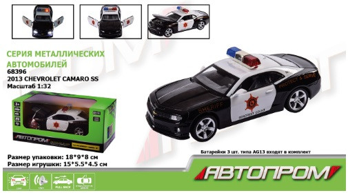 KM68396 Машина метал Автопром, 1:32 2013 Chevrolet Camaro SS-Police, світло, звук, двері, коробка