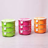 Ланч бокс потрійний Kamille KM-2114 Зелений 2700мл Ланч бокс для обідів із пластику та нержавіючої сталі, фото 3