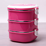 Ланч бокс потрійний Kamille KM-2114 Зелений 2700мл Ланч бокс для обідів із пластику та нержавіючої сталі, фото 4