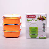 Ланч бокс потрійний Kamille KM-2114 Зелений 2700мл Ланч бокс для обідів із пластику та нержавіючої сталі, фото 8