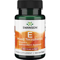 Вітамін Е суміш токоферолів нейтралізує радикали, 400 мг, 100 капсул, Swanson