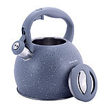 Чайник Kamille Чорний 3л з нержавіючої сталі зі свистком і для індукції і газу KM-1074, фото 4