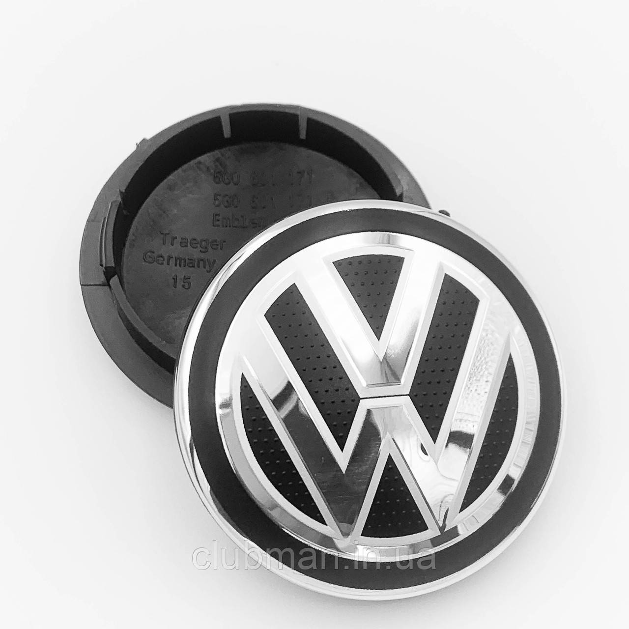 Ковпачки (заглушки) на литі диски VW (Фольксваген) 65 мм Хром чорний ободок (5G0601171)