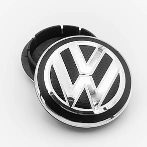 Ковпачки (заглушки) на литі диски VW (Фольксваген) 65 мм Хром чорний ободок (5G0601171), фото 4