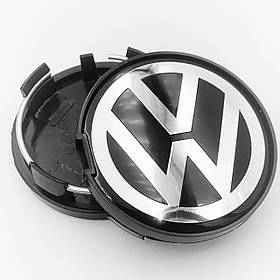 Ковпачки (заглушки) на литі диски VW (Фольксваген) 63 мм Хром лого Чорна база (7D0601165, 7M7601165)