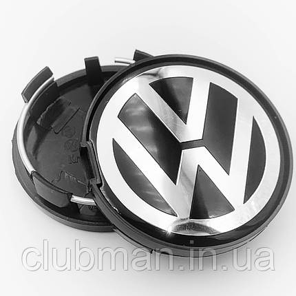 Ковпачки (заглушки) на литі диски VW (Фольксваген) 63 мм Хром лого Чорна база (7D0601165, 7M7601165), фото 1