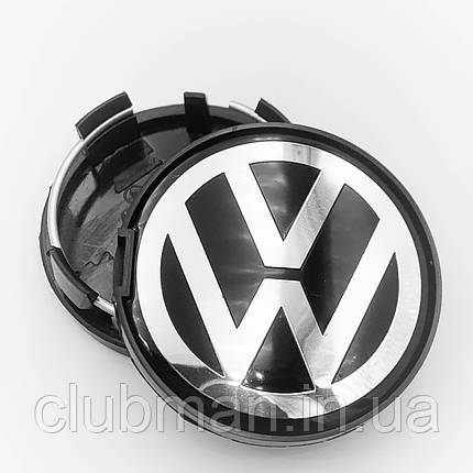 Ковпачки (заглушки) на литі диски VW (Фольксваген) 63 мм Хром лого Чорна база (7D0601165, 7M7601165), фото 3