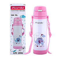 Термопляшка дитяча Kamille KM-2086 550мл Рожевий Термос із нержавіючої сталі Термос дитячий