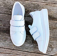 Модные кроссовки женские кеды кожаные на липучках стильные молодежные легкие белые 39 размера M.KraFVT К-15