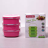 Ланч бокс потрійний Kamille KM-2114 Зелений 2700мл Ланч бокс для обідів із пластику та нержавіючої сталі, фото 5