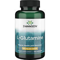 Глютамін амінокислоти, L-Glutamine, Swanson, 500 мг, 100 капсул