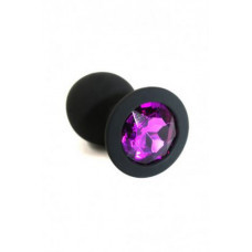Анальна пробка S чорний силікон фіолетовий камінь, фото 1