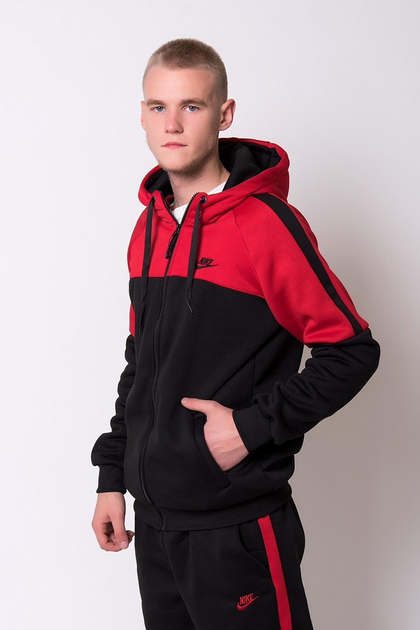 Чоловічий спортивний костюм Тринитка Осінь-зима Nike, Чоловічий Спортивний Костюм з Начосом червоний Чорний найк