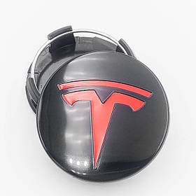 Ковпачки (заглушки) на литі диски TESLA (Тесла) 58 мм Чорний червоний лого (6005879-00-A, TLB0011)