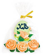 Набор сахарных фигурок, украшение для пасхи "пасхальное яйцо с розами" салатовый
