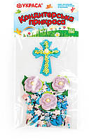Набор сахарных фигурок, украшение для пасхи "пасхальный крестик с цветочками и посыпкой" голубой