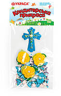 Набор сахарных фигурок, украшение для пасхи "Пасхальный крестик с цветочками и посыпкой", синий