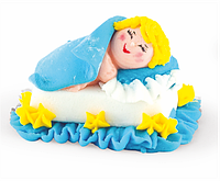 Сахарное украшение фигурки на торт малыш в кроватке (белокурый мальчик), кондитерский декор из мастики