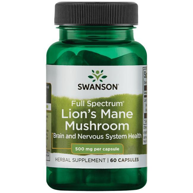 Їжовик (Герицій їжаковий) гребінчастий, Swanson, lion's Mane Mushroom, 500 мг, 60 капсул