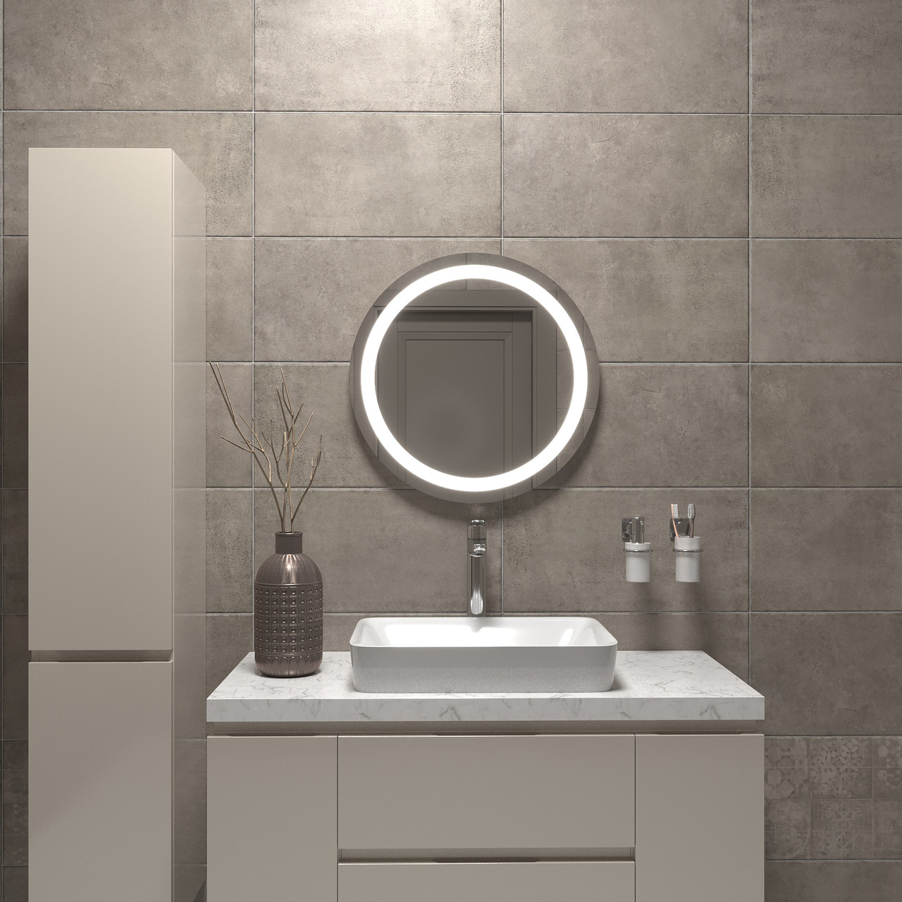 Дзеркало з підсвіткою лицевою кругле Ø60 без вимикача Black Mirror у ванну кімнату, спальню, коридор, передпокій, фото 1