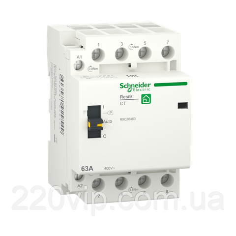 КОНТАКТОР RESI9 3P+N 63A 4NO ~230В/50Гц Schneider Electric, модульний R9C20463, магнітний пускач, Шнайдер