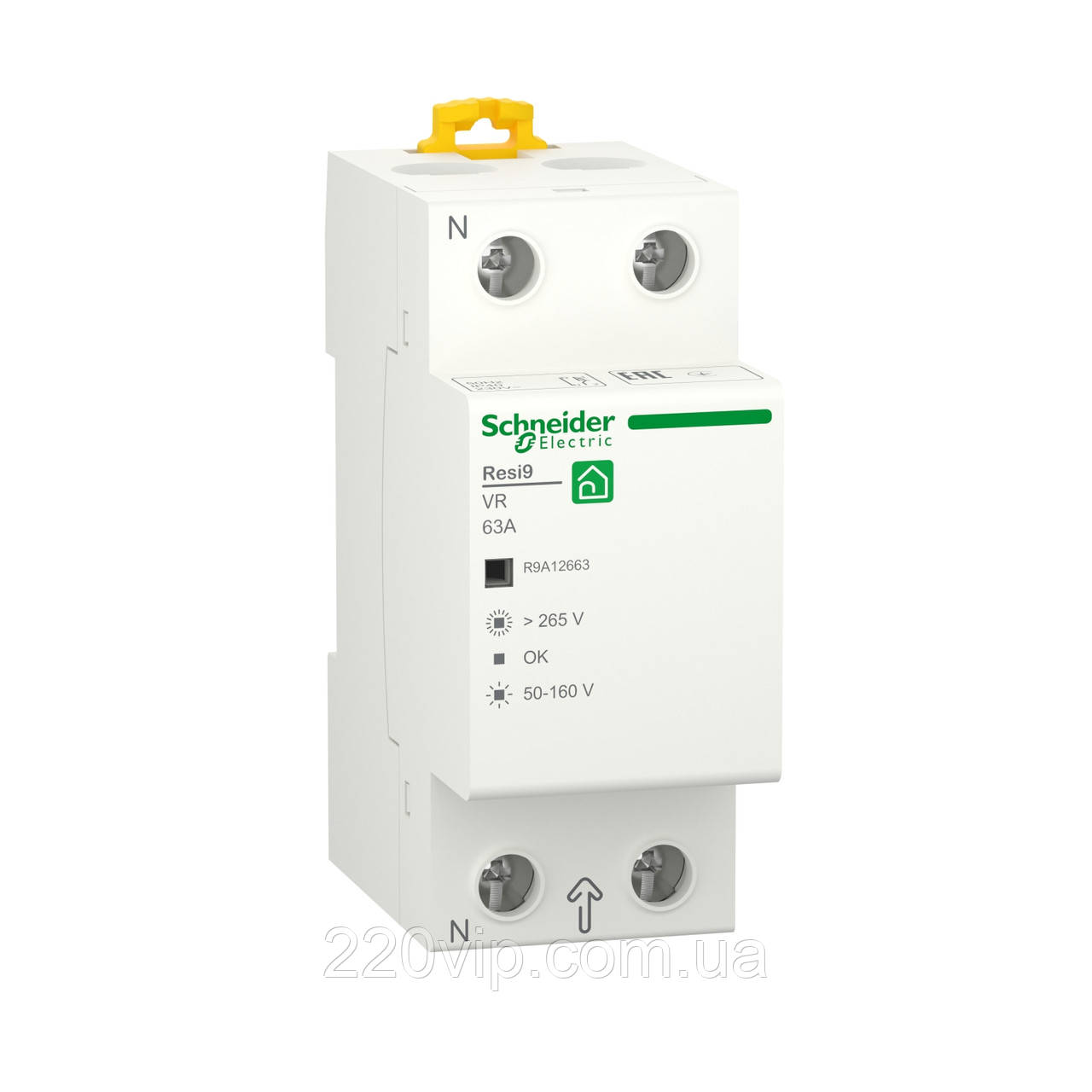 Реле напруги RESI9 1P+N 63A Schneider Electric, реле контролю та захисту від перенапруги R9A12663, Шнайдер