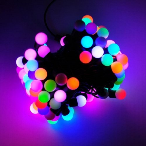 Світлодіодна гірлянда нитка 100 LED 3м кульки твінки матові чорний шнур різнокольоровий
