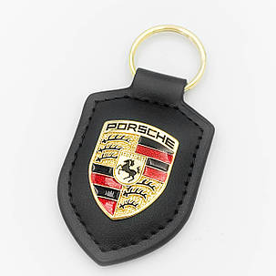 Брелок для ключів шкіряний для Porsche (Порше) чорний з логотипом, фото 1