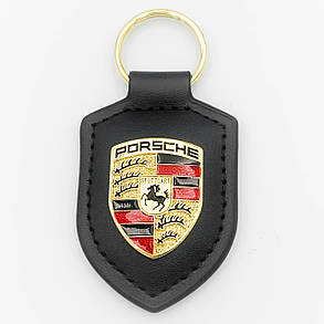 Брелок для ключів шкіряний для Porsche (Порше) чорний з логотипом, фото 3