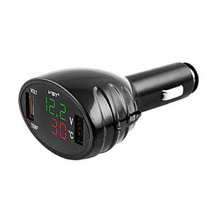 Термометр-вольтметр VST 708, зелений/черв. цифри, +2 USB, фото 2