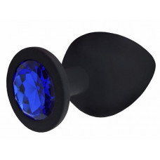 Анальна пробка М чорний силікон синій камінь, фото 1