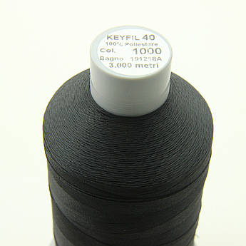 Нитка KEYFIL 100% поліестер, товщина № 40, колір 1000 чорний, довжина 3000м, Італія