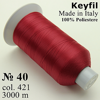 Нитка KEYFIL 100% поліестер, товщина № 40, колір 421 червоний, довжина 3000м, Італія