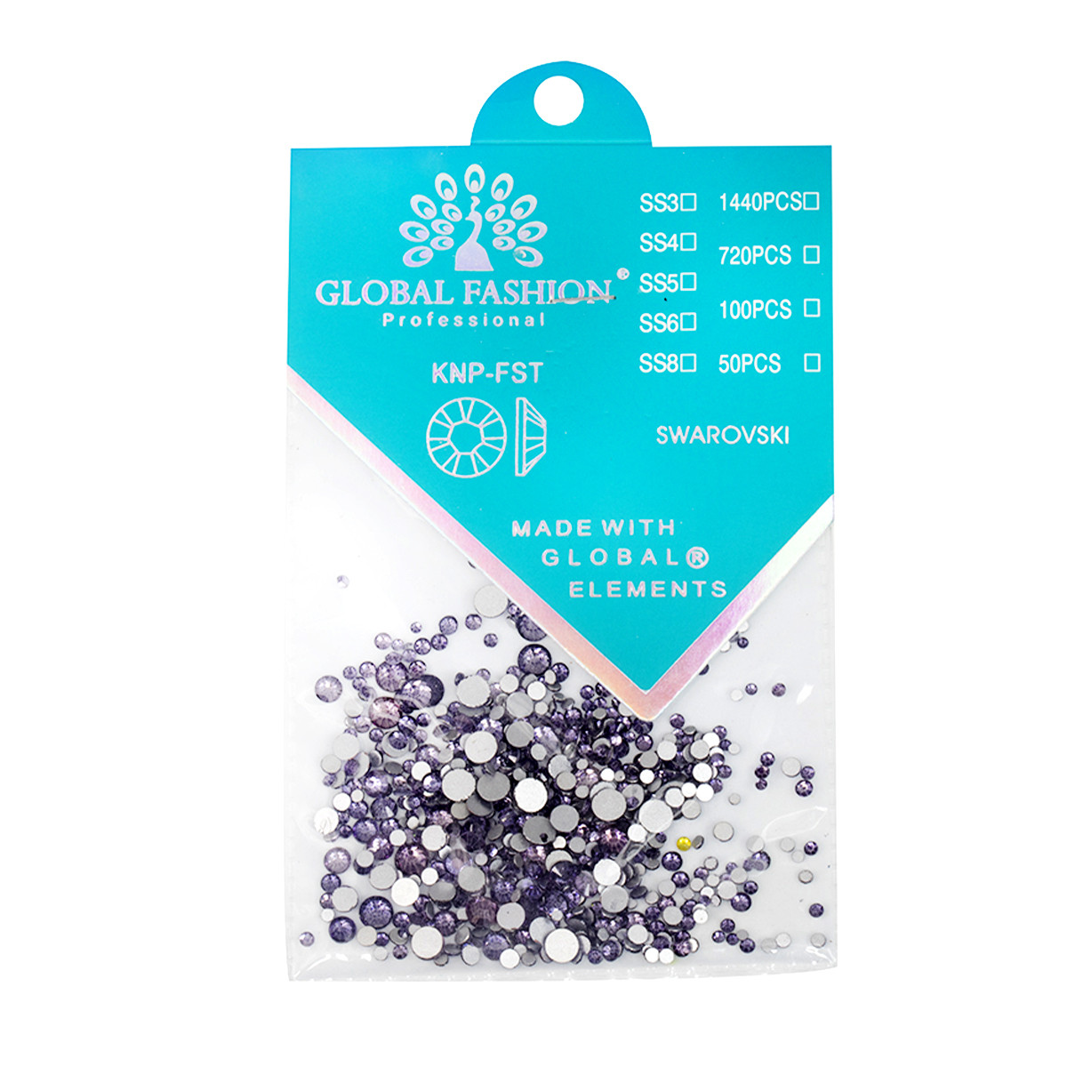 Камені Global Fashion кристал Сваровскі, темно-фіолетова, розмір мікс, фото 1