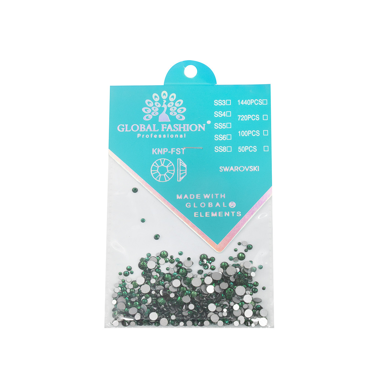 Камені Global Fashion кристали Сваровскі, темно- зелені, розмір міксів, фото 1