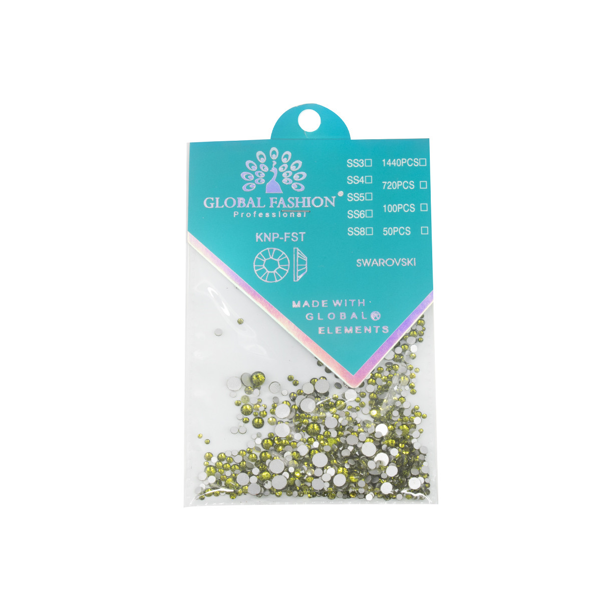 Камені Global Fashion кристал Сваровскі, оливкові, розмір мікс, фото 1