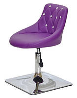 Стілець Foro SV 4 CH-Base пурпур 1010 шкірозамінників із каретною стяжкою зі стразами на хромованій квадратній нозі, фото 3