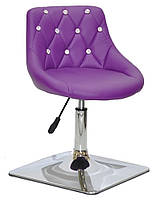 Стілець Foro SV 4 CH-Base пурпур 1010 шкірозамінників із каретною стяжкою зі стразами на хромованій квадратній нозі, фото 2