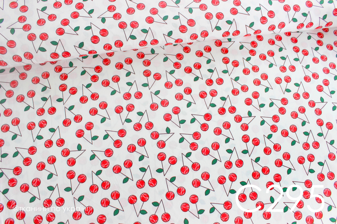 Тканина сатин Вишні ЗАЛИШОК 2,7 + 0,45 м, фото 1