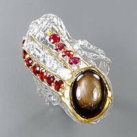 Сапфір чорний золотистий відлив срібне кільце, 1921КС