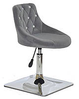 Стілець Foro SV 4 CH-Base сірий B-1004 оксамит із каретною стяжкою зі стразами на хромованій квадратній нозі, фото 4