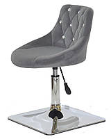 Стілець Foro SV 4 CH-Base сірий B-1004 оксамит із каретною стяжкою зі стразами на хромованій квадратній нозі, фото 3