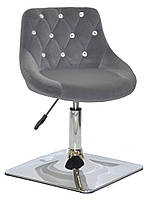 Стілець Foro SV 4 CH-Base сірий B-1004 оксамит із каретною стяжкою зі стразами на хромованій квадратній нозі, фото 2