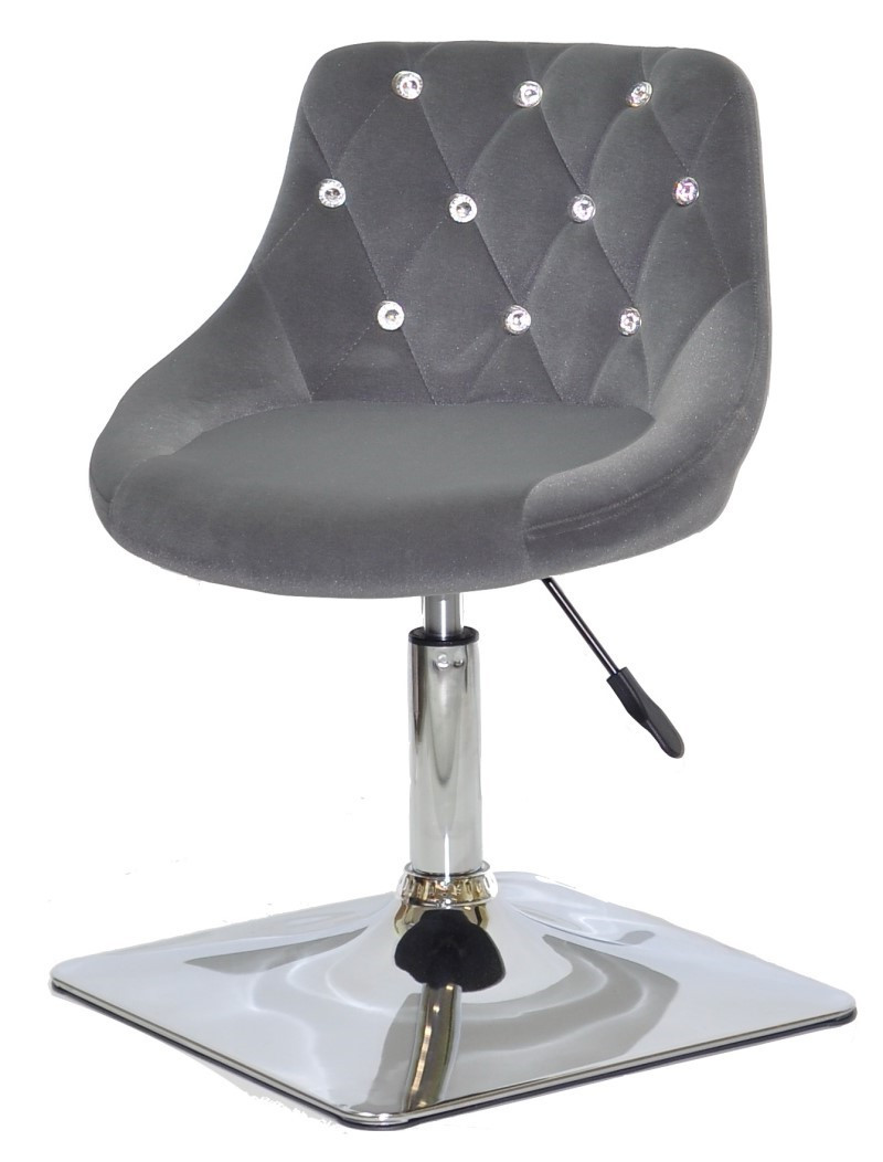 Стілець Foro SV 4 CH-Base сірий B-1004 оксамит із каретною стяжкою зі стразами на хромованій квадратній нозі, фото 1