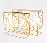 Набор 2-х металлических консольных столов с зеркальной золотой столешницей Гранд Презент 60550