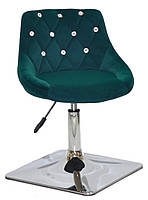 Стілець Foro SV 4 CH-Base зелений B-1003 оксамит із каретною стяжкою зі стразами на хромованій квадратній нозі, фото 2