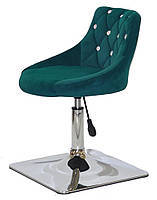 Стілець Foro SV 4 CH-Base зелений B-1003 оксамит із каретною стяжкою зі стразами на хромованій квадратній нозі, фото 4