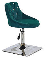 Стілець Foro SV 4 CH-Base зелений B-1003 оксамит із каретною стяжкою зі стразами на хромованій квадратній нозі, фото 3