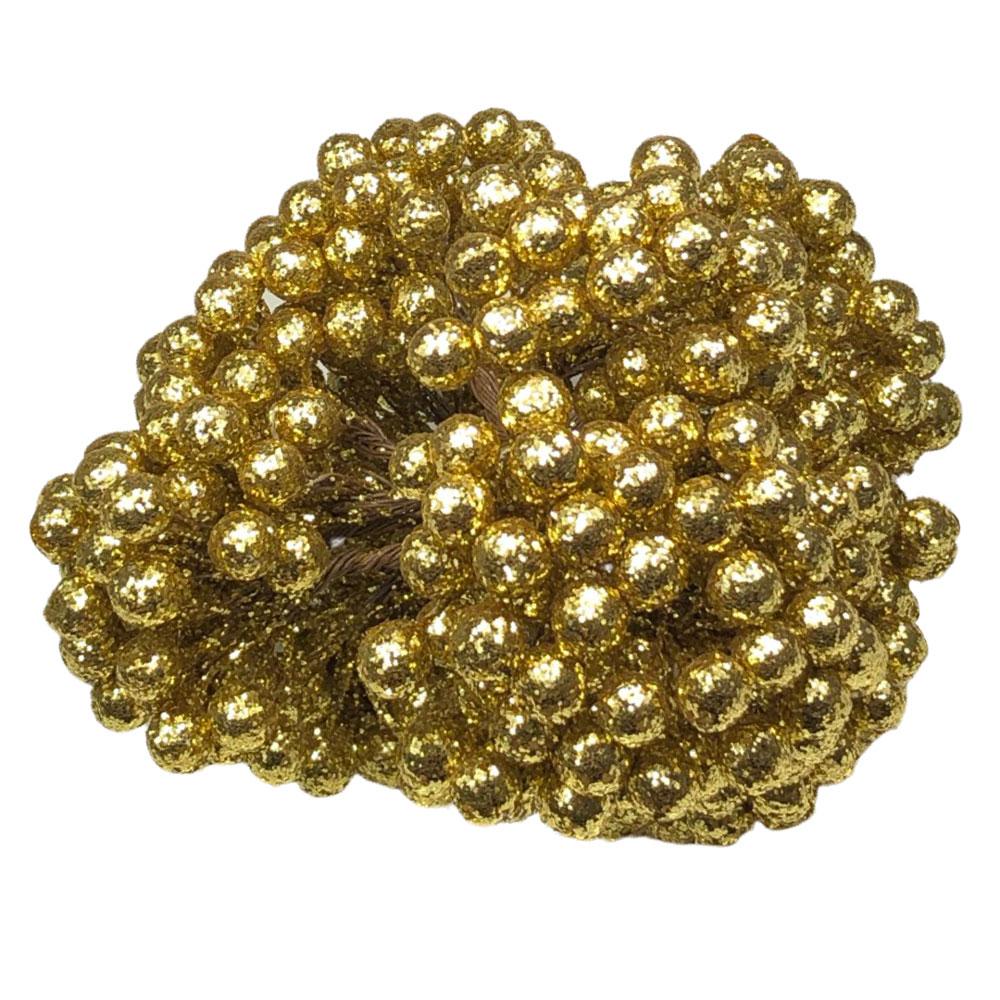 Ягоди в глітері декоративні золото 12 мм 400 шт, фото 1