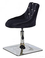 Стілець Foro SV 4 CH-Base чорний B-1011 оксамит із каретною стяжкою зі стразами на хромованій квадратній нозі, фото 3